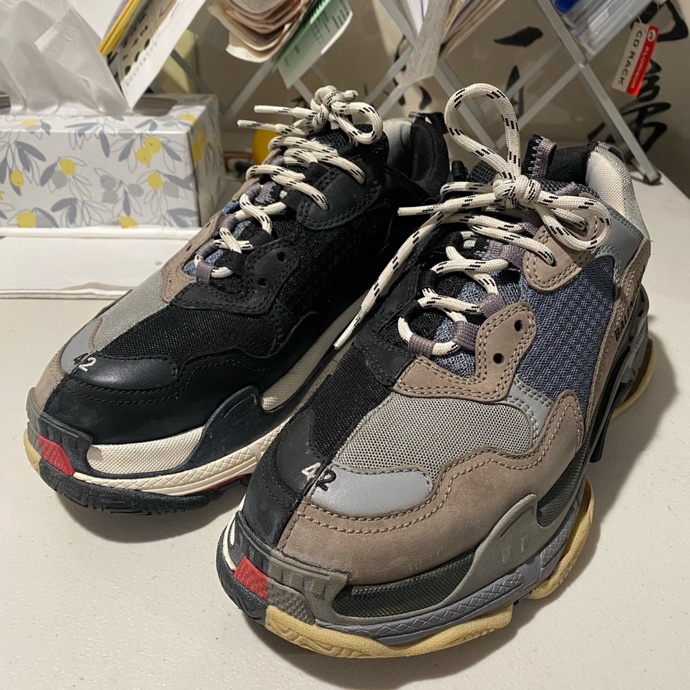 Balenciaga triple S black grey two tone fabric sneaker no box